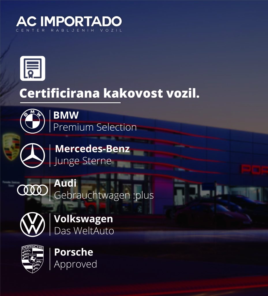 Certificirana rabljena vozila BMW Premium Selection, Audi Gebrauchtwagen :plus, Mercedes-Benz Junge Sterne, Volkswagen Das WeltAuto in Porsche Approved – AC IMPORTADO uvoz vozil iz Evrope